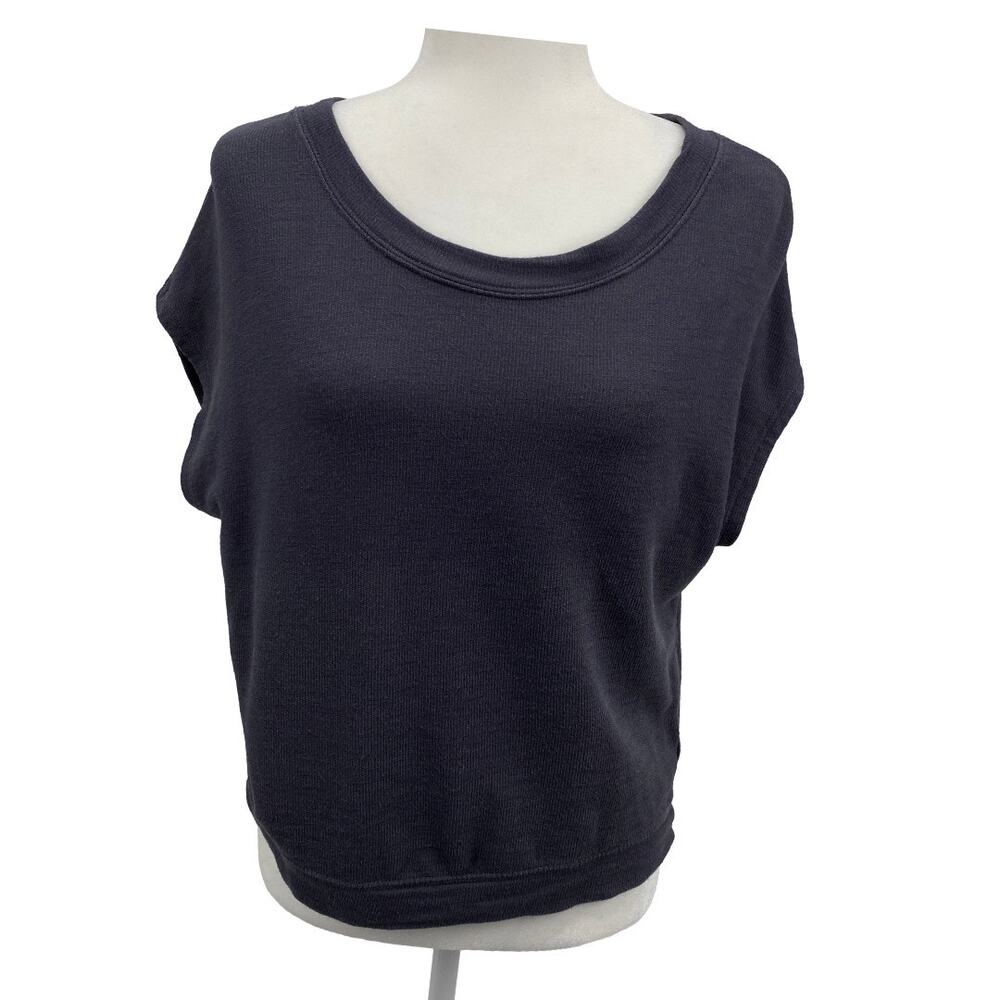 Double Zero Charcoal Cap Sleeve Knit Top Small Stretch Banded Hem